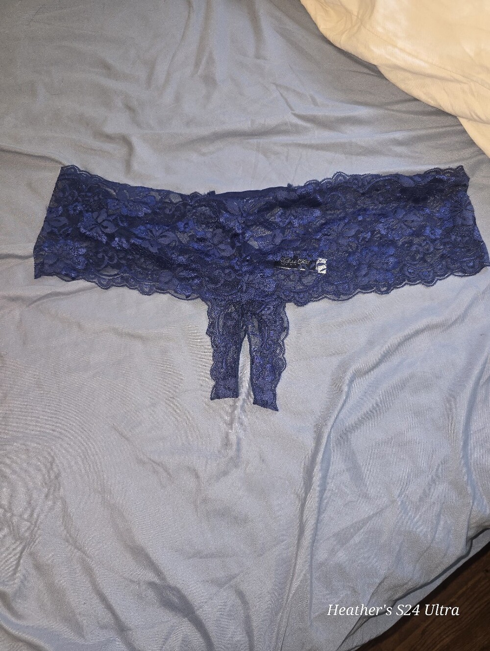 NEW Lacey Back Criss Cross Cheeky Panty, Wear During Intimate Sessions-Navy Blue